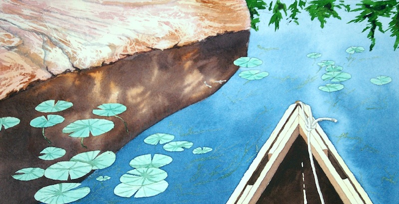 Bow to the Lilypads among the islands of Massasauga Provincial Park, Georgian Bay watercolour on paper