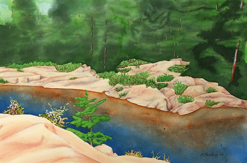 Red Lichen Island I passage to the great water, near Jubilee Island, Township of the Archipelago, Georgian Bay watercolour on paper