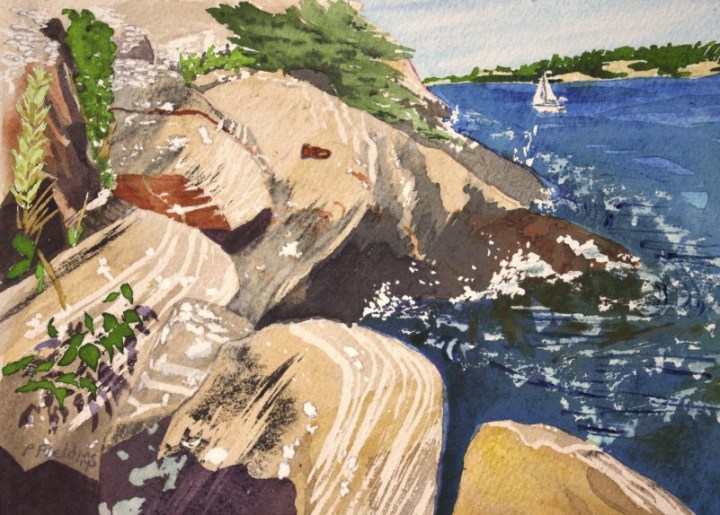 C1- Killbear Park - Iron Ring - set into bedrock on the shore - watercolour on paper Pamela Fielding