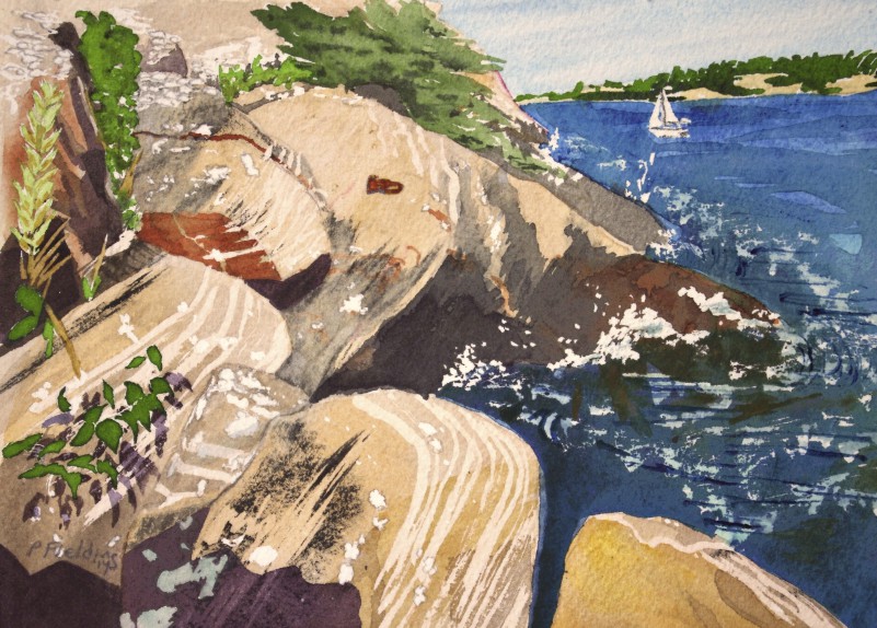 C1- Killbear Park - Iron Ring - set into bedrock on the shore - watercolour on paper Pamela Fielding