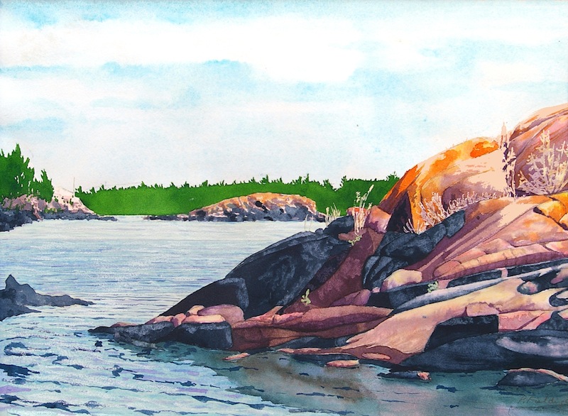 Red Lichen Island II passage to the great water, near Jubilee Island, Township of the Archipelago, Georgian Bay watercolour on paper