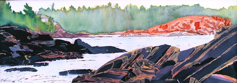 Red Lichen Island I passage to the great water, near Jubilee Island, Township of the Archipelago, Georgian Bay watercolour on paper