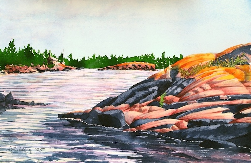 Red Lichen Island IV passage to the great water, near Jubilee Island, Township of the Archipelago, Georgian Bay watercolour on paper