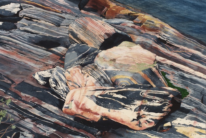 Ribbons rocky shore of Jubilee Island Township of the Archipelago, Georgian Bay watercolour on paper