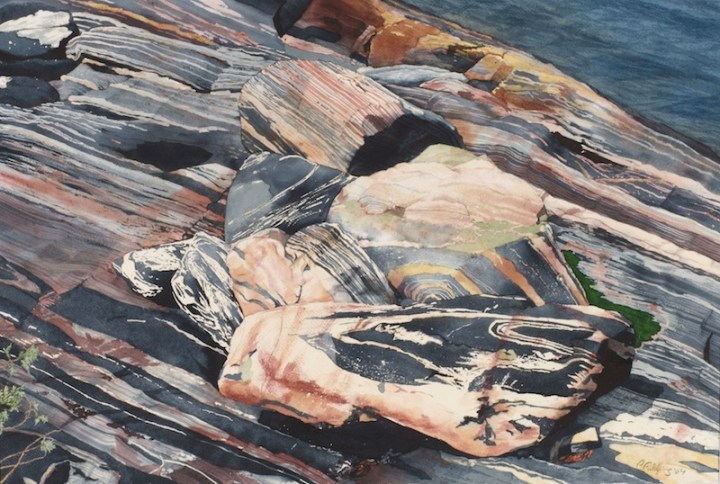 Ribbons rocky shore of Jubilee Island Township of the Archipelago, Georgian Bay watercolour on paper